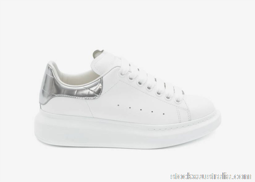 Alexander McQueen Oversized White Silver Croco (W) 553770WHYBQ9071 QH