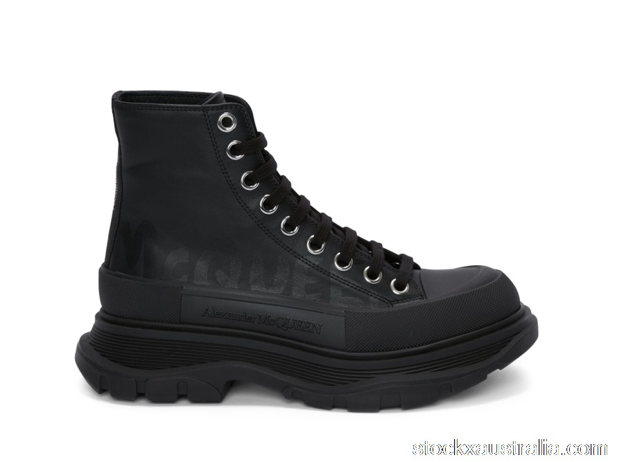 Alexander McQueen Tread Slick Boot Graffiti Black Black (W) 676718W4RQ21000 QH