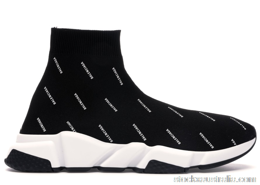 Balenciaga Speed Trainer Logo Print Black White 506336W06501006 QH