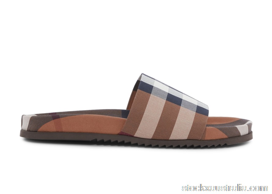 Burberry Check Cotton Slides Birch Brown 8049018 QH