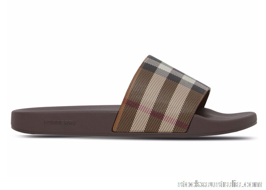 Burberry Check Print Slides Dark Birch Brown 8048195 QH