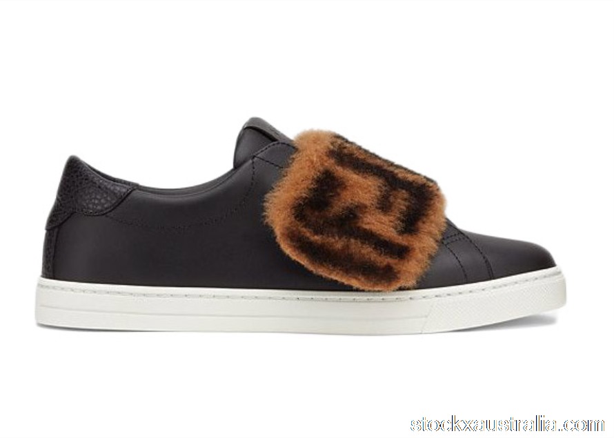 Fendi Fur Strap Slip On Black Brown (W) 8E6834A628F13CV QH